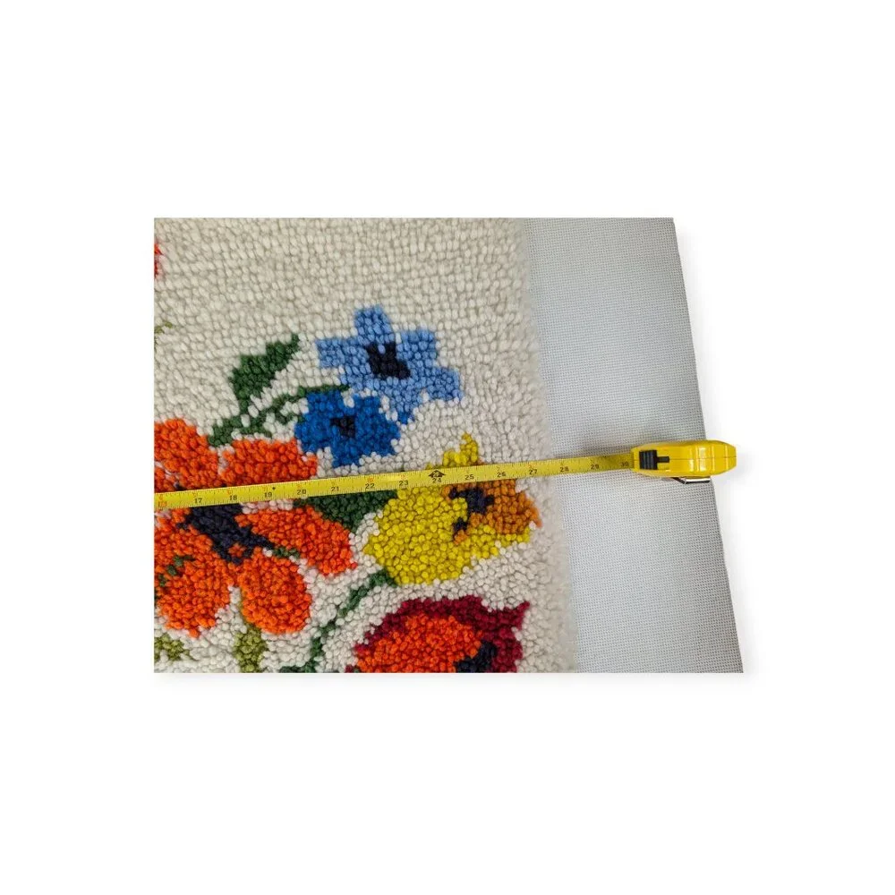 Vintage Handmade Latch Hook Bright Floral Rug 27.5
